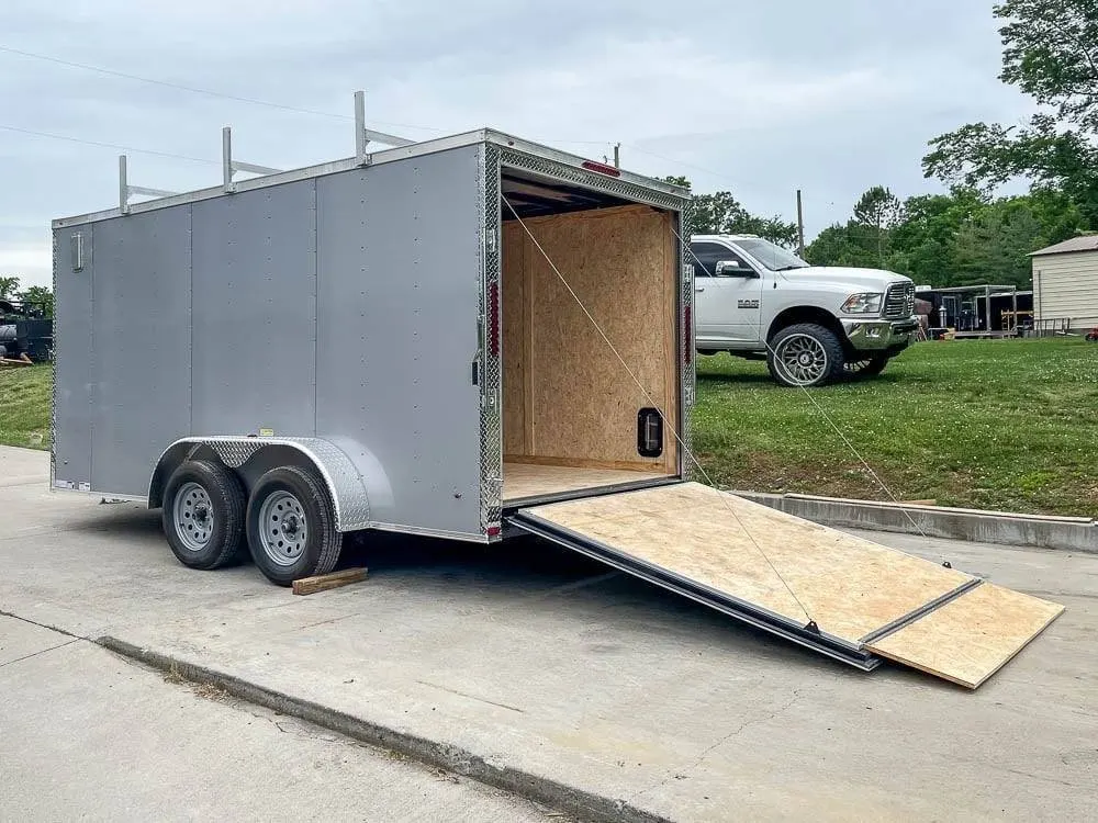 7×14 Enclosed V-Nose Trailer Silver with Ladder Racks (2) 3,500lb Axles Storage — view 12