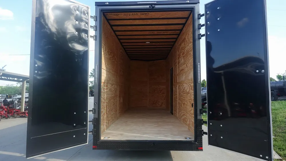 7×20 V Nose Charcoal With Black Out Trim Enclosed Trailer (2) 3500 LB Axles 9 Ft Interior height Barn Doors — view 12