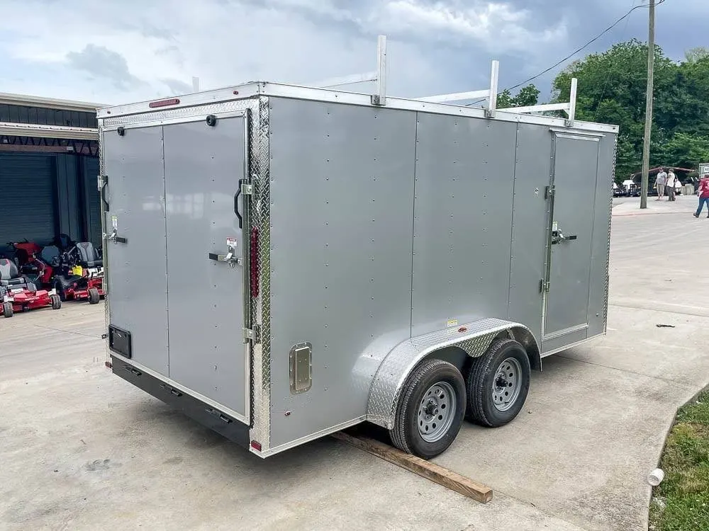 7×14 Enclosed V-Nose Trailer Silver with Ladder Racks (2) 3,500lb Axles Storage — view 9