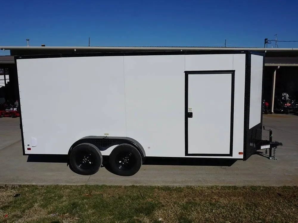 7×16 Enclosed Trailer White V-Nose Blackout Package Tandem Axle Storage — view 8