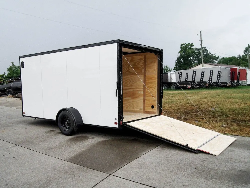 7×14 Enclosed Trailer White V-Nose Blackout Package 3,500lb Axle Storage — view 12