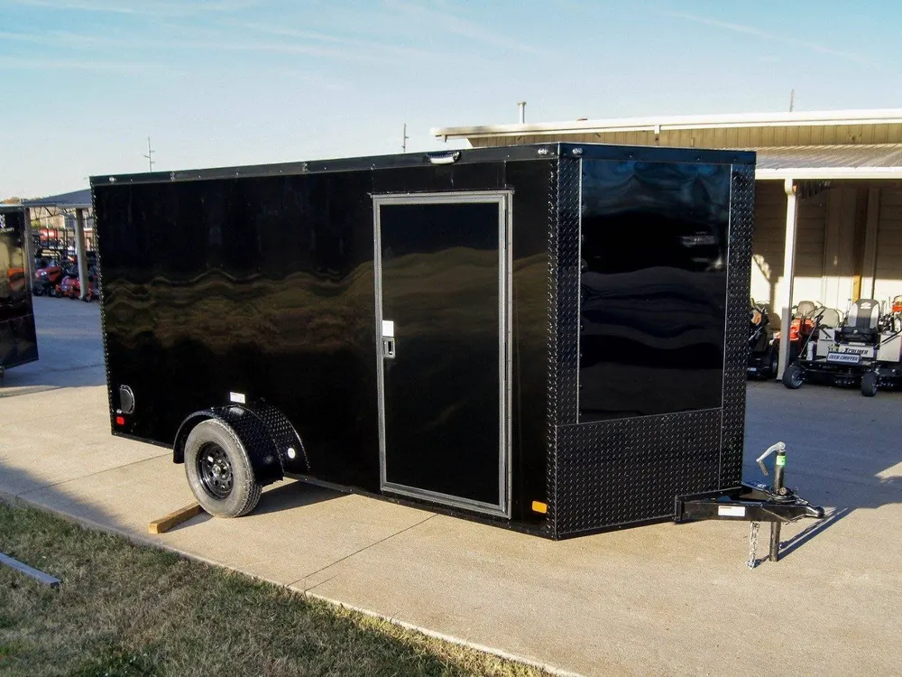 7×14 Enclosed Trailer Black V-Nose Blackout Package 3,500lb Axle Storage — view 3