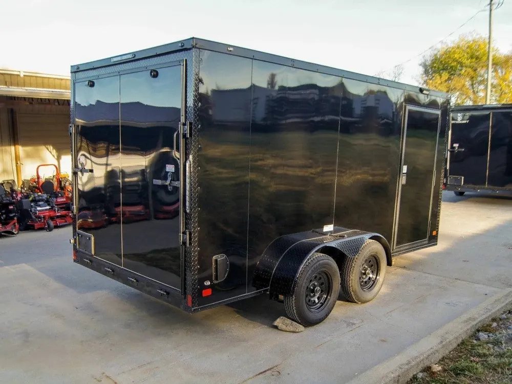 7×14 Enclosed Trailer Black V-Nose Blackout Package Storage (2) 3,500lb Axles — view 3