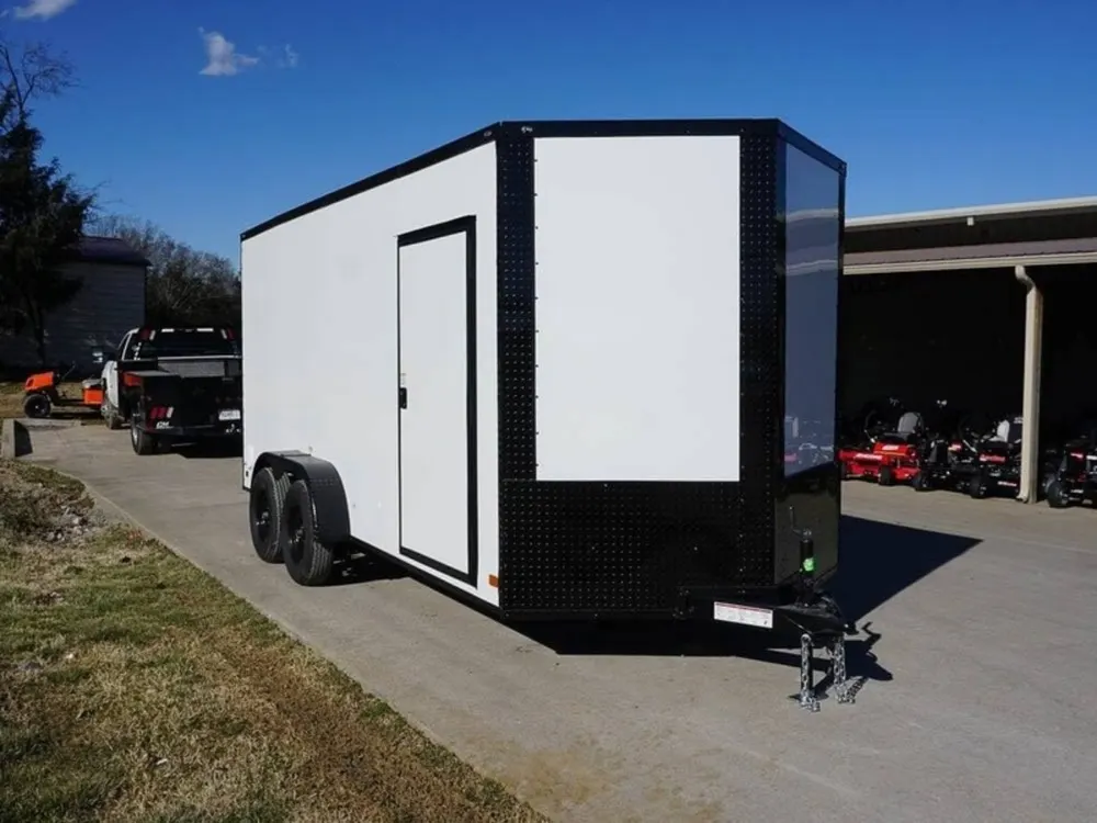 7×16 Enclosed Trailer White V-Nose Blackout Package Tandem Axle Storage — view 10