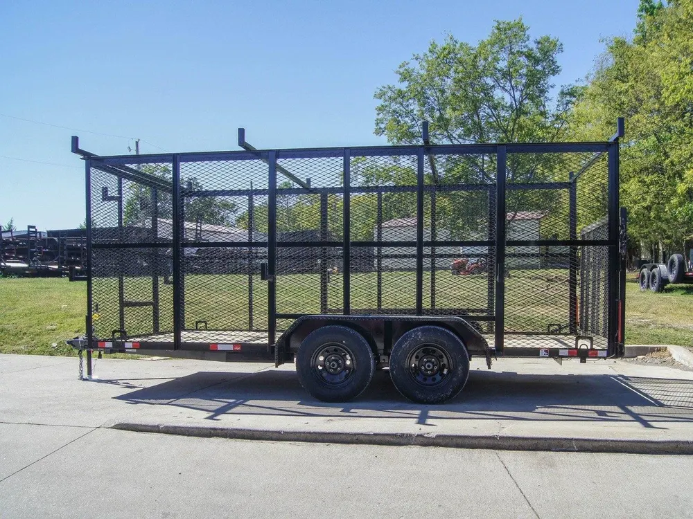 7×16 Tandem Straight Deck Utility Trailer with 6ft Mesh Sides and Ladder Racks — view 4
