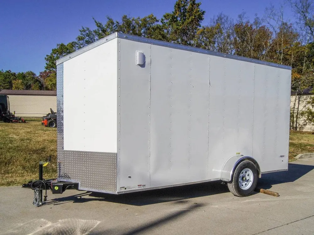 6×14 White Slant Top V-Nose Enclosed Trailer 3,500lb Axle — view 2
