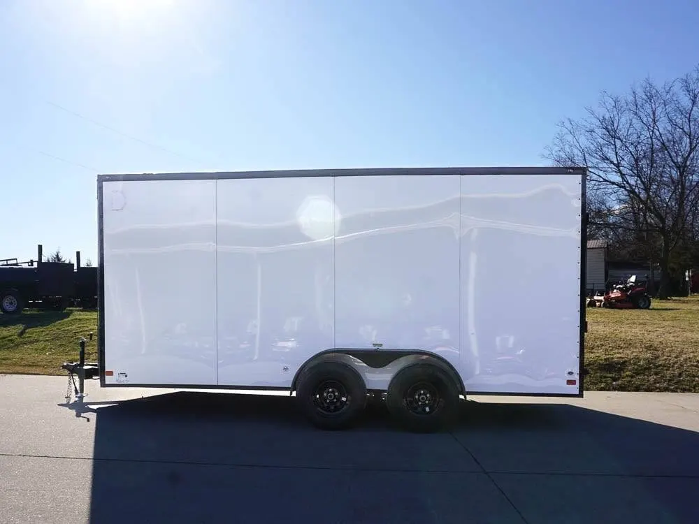 7×16 Enclosed Trailer White V-Nose Blackout Package Tandem Axle Storage — view 4