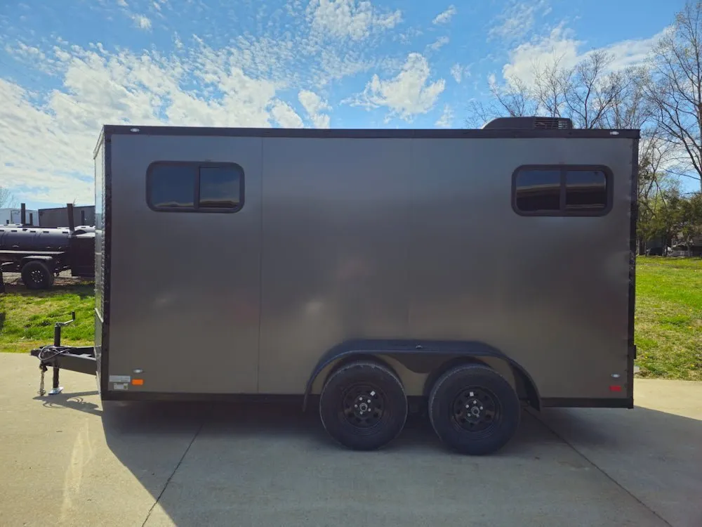 7×14 Charcoal V-Nose Enclosed Trailer (2) 3,500lb Axles Windows Elect & Blkout Pkg — view 5