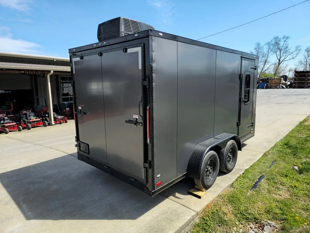 7×14 Charcoal V-Nose Enclosed Trailer (2) 3,500lb Axles Windows Elect & Blkout Pkg — view 9