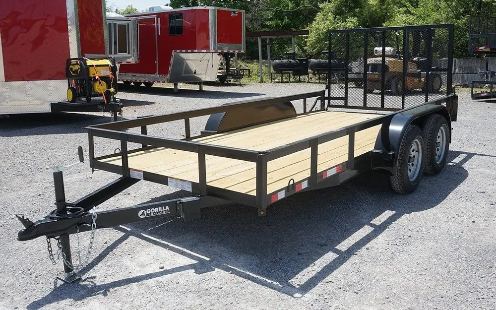 Utility Trailer 6.4′ x 14′ Spring Assist A-Frame Tall Gate Double Axle 7K GVWR — view 2