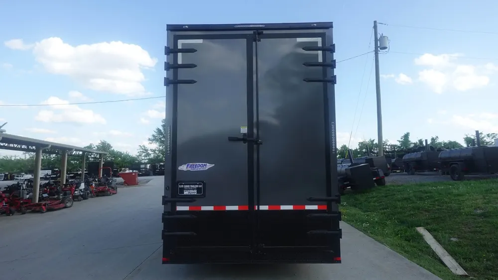 7×20 V Nose Charcoal With Black Out Trim Enclosed Trailer (2) 3500 LB Axles 9 Ft Interior height Barn Doors — view 8