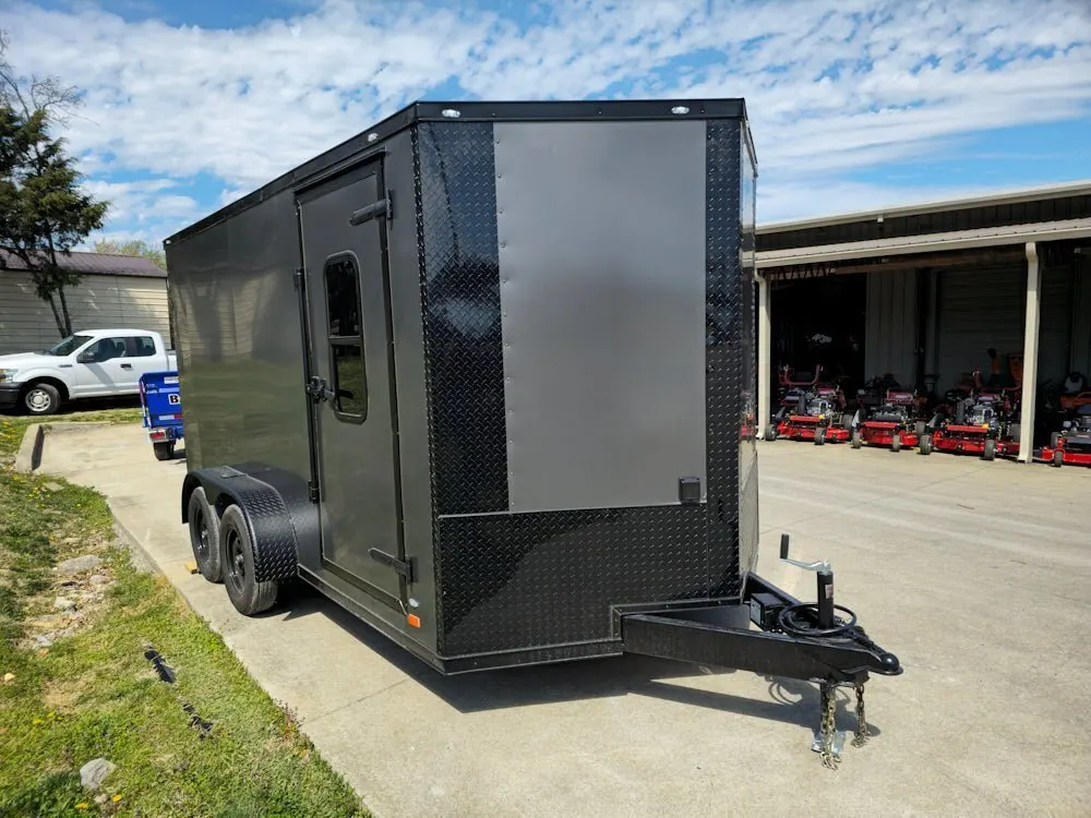 7×14 Charcoal V-Nose Enclosed Trailer (2) 3,500lb Axles Windows Elect & Blkout Pkg — view 2