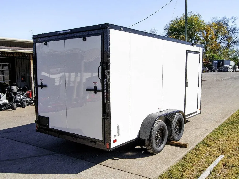 7×14 Enclosed Trailer White V-Nose Blackout Package (2) 3,500lb Axles — view 5