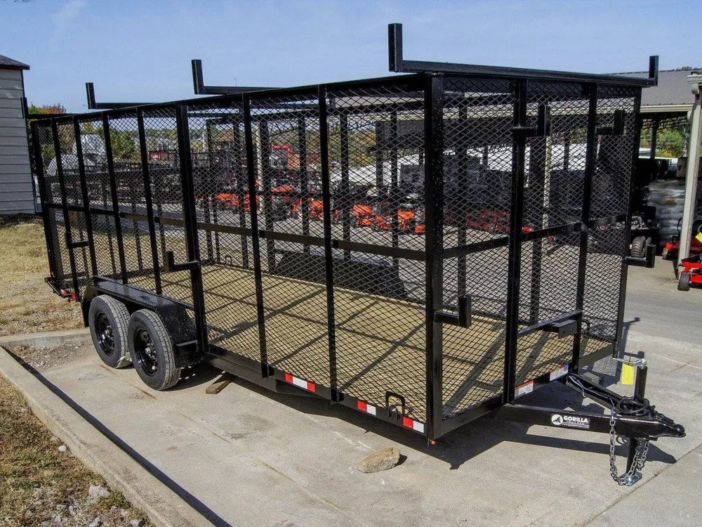 7×18 Tandem Straight Deck Utility Trailer 6ft Mesh Sides Ladder Racks — view 8