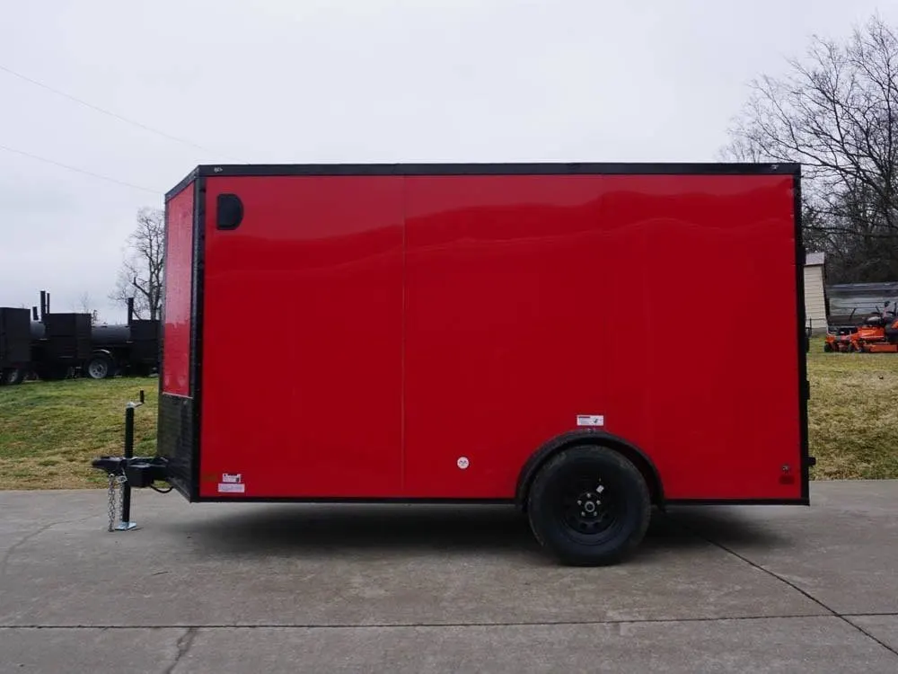 7×12 Enclosed Trailer Red V-Nose Blackout Package 3,500lb Axle Storage — view 3