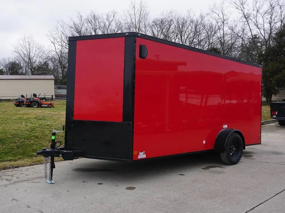7×14 Enclosed Trailer Red V-Nose Blackout Package 3,500lb Axle Storage — view 3