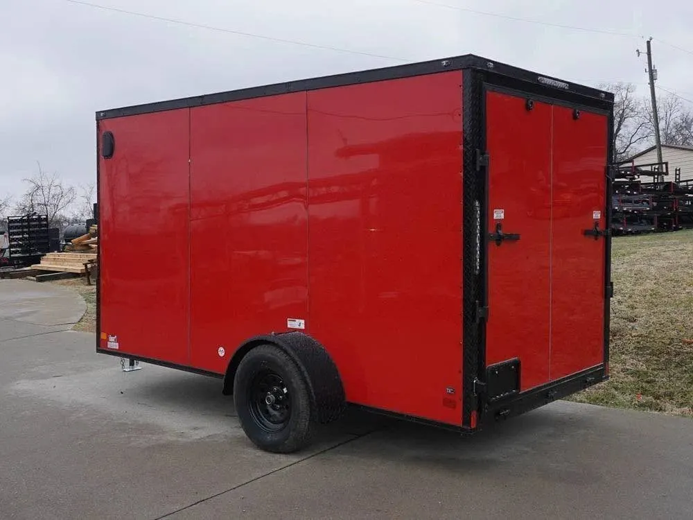 6×12 Enclosed Trailer Red V-Nose Blackout Package 3,500lb Axle Storage — view 4
