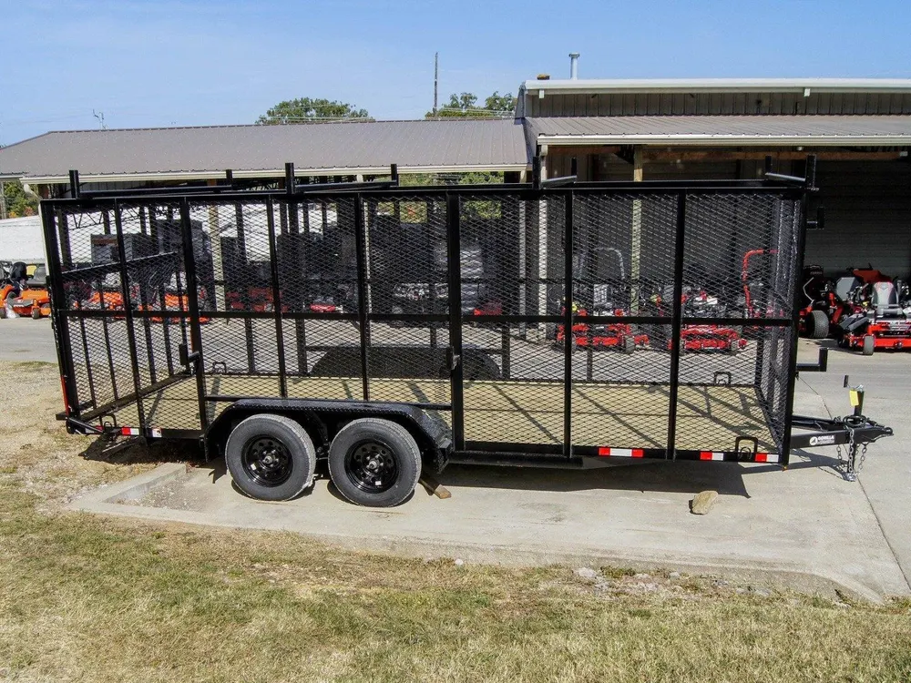 7×18 Tandem Straight Deck Utility Trailer 6ft Mesh Sides Ladder Racks — view 7