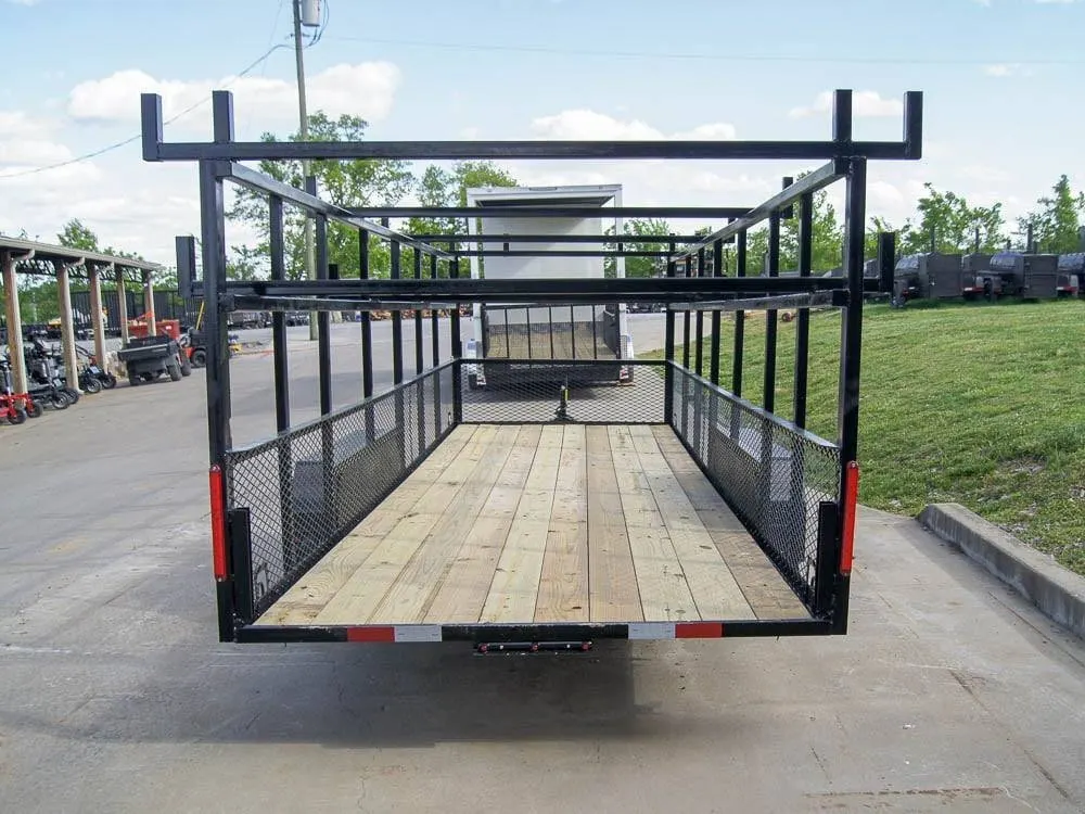 6.4×20 Straight Deck Tandem Utility Trailer Mesh Sides Double Ladder Racks — view 6