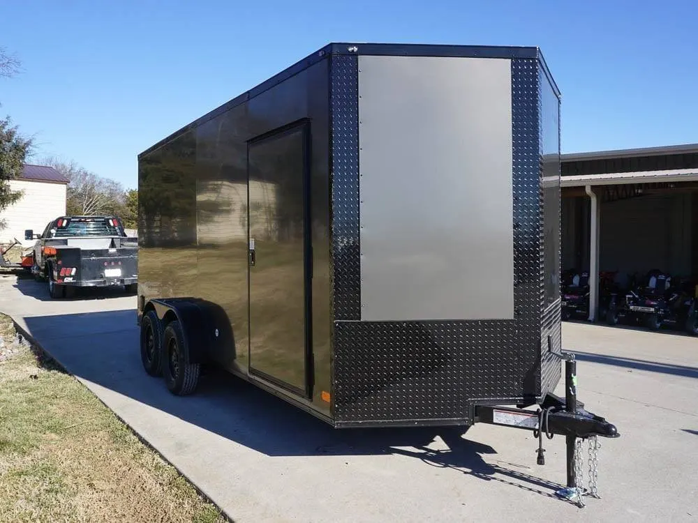 7×16 Enclosed Trailer Charcoal V-Nose Blackout Package Tandem Axle Storage — view 8