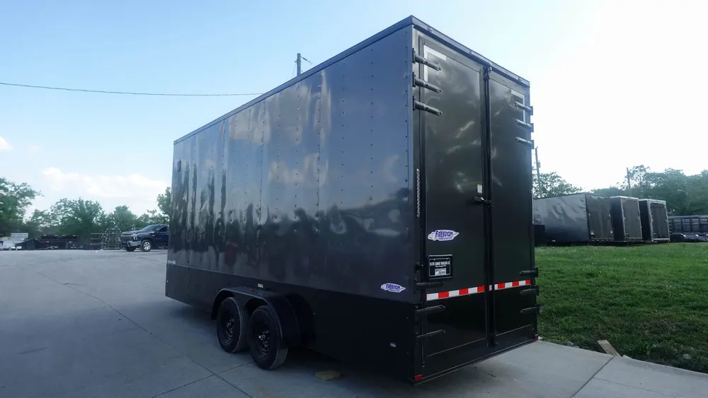 7×20 V Nose Charcoal With Black Out Trim Enclosed Trailer (2) 3500 LB Axles 9 Ft Interior height Barn Doors — view 6