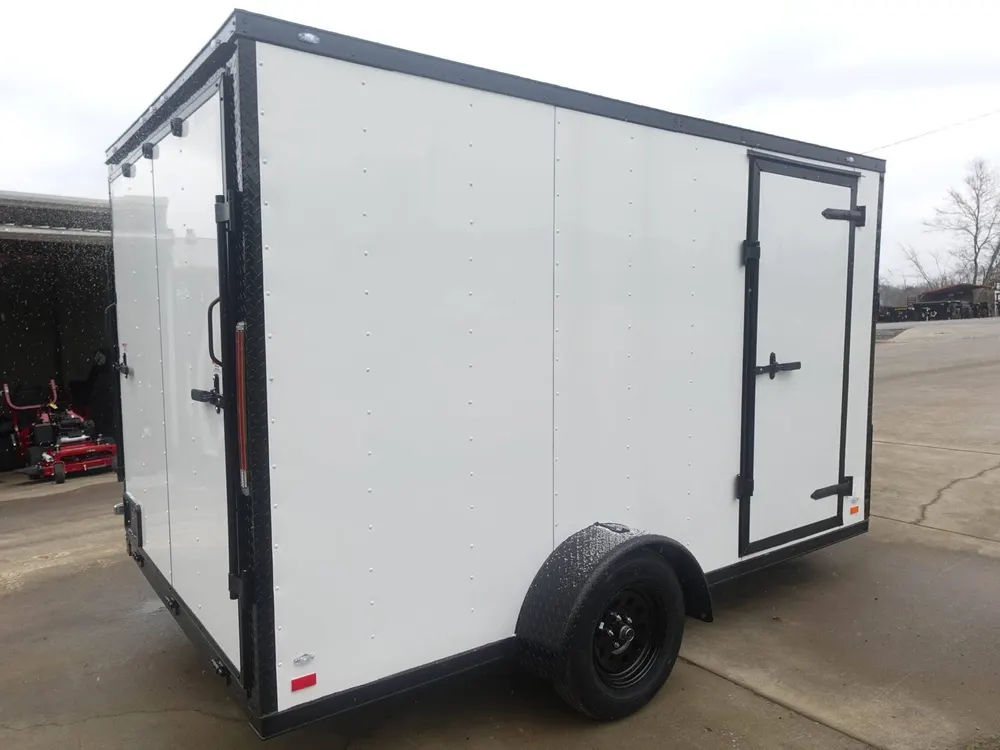 7×12 Enclosed Trailer White V-Nose Blackout Package 3,500lb Axle Storage — view 6
