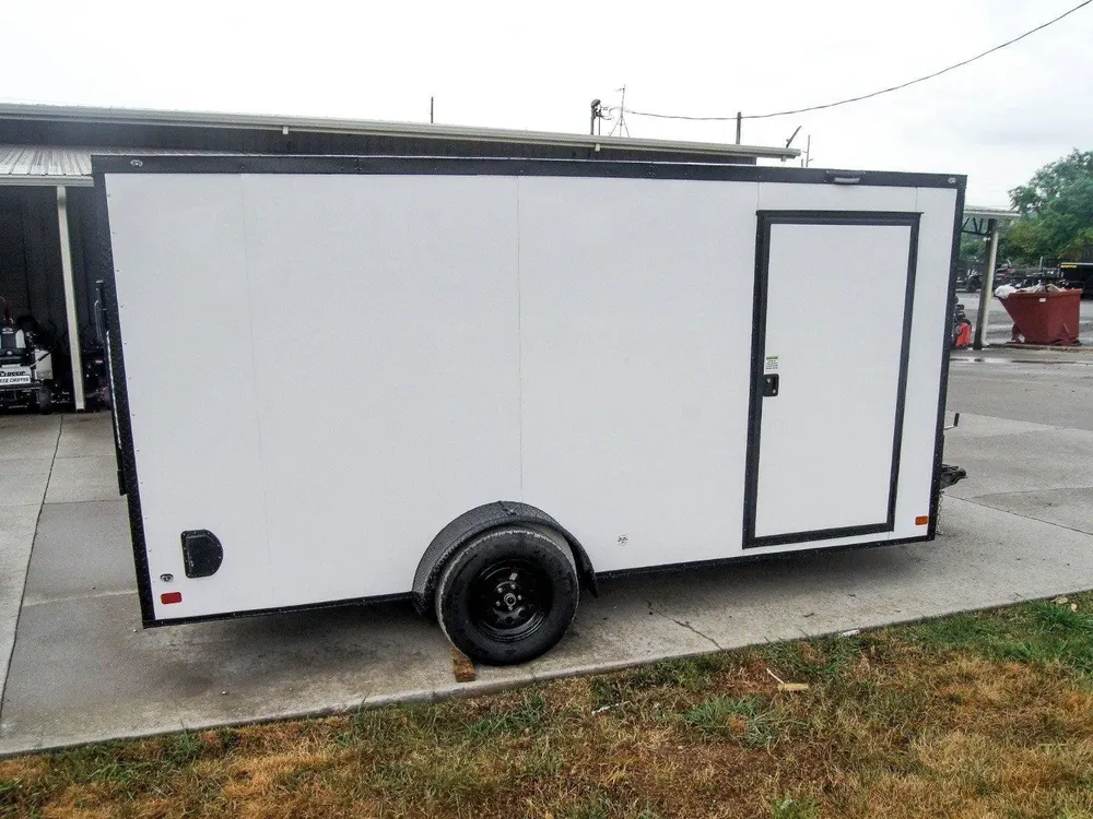 7×14 Enclosed Trailer White V-Nose Blackout Package 3,500lb Axle Storage — view 5