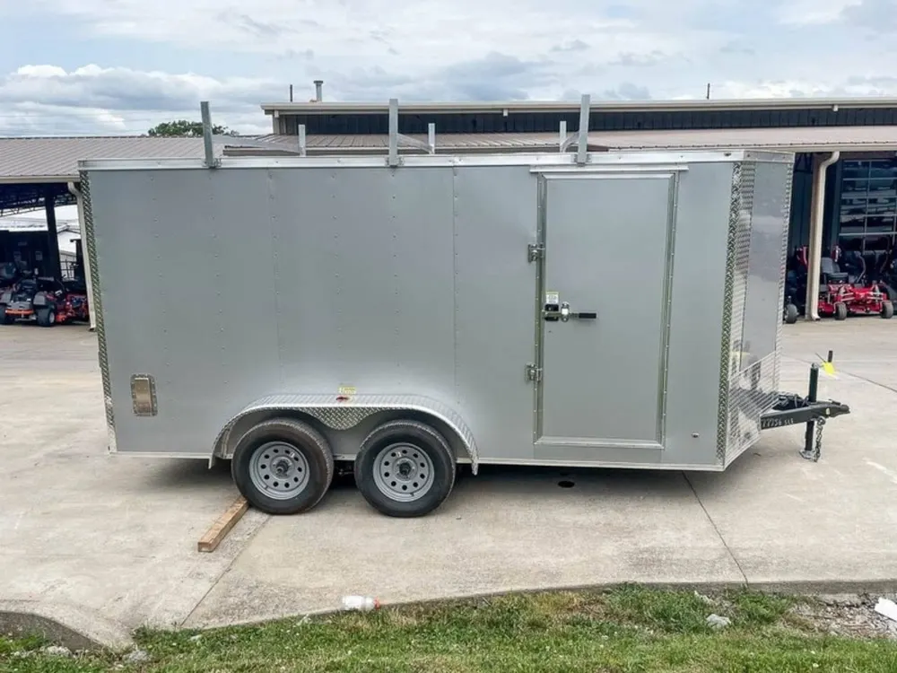 7×14 Enclosed V-Nose Trailer Silver with Ladder Racks (2) 3,500lb Axles Storage — view 4