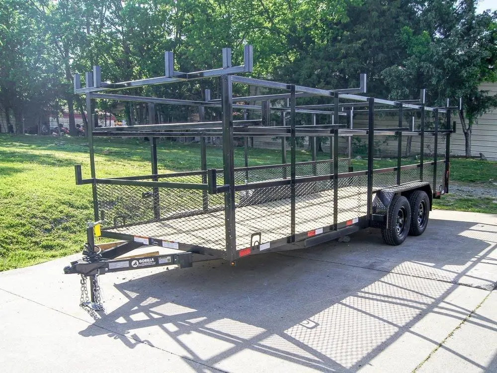6.4×20 Straight Deck Tandem Utility Trailer Mesh Sides Double Ladder Racks — view 3
