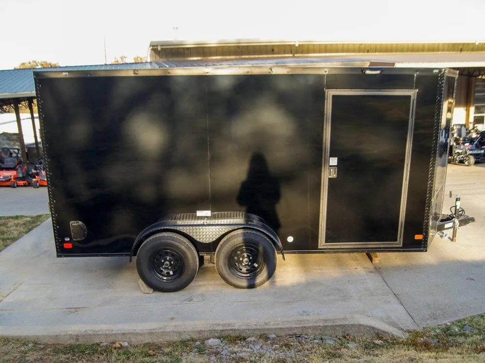 7×14 Enclosed Trailer Black V-Nose Blackout Package Storage (2) 3,500lb Axles — view 6