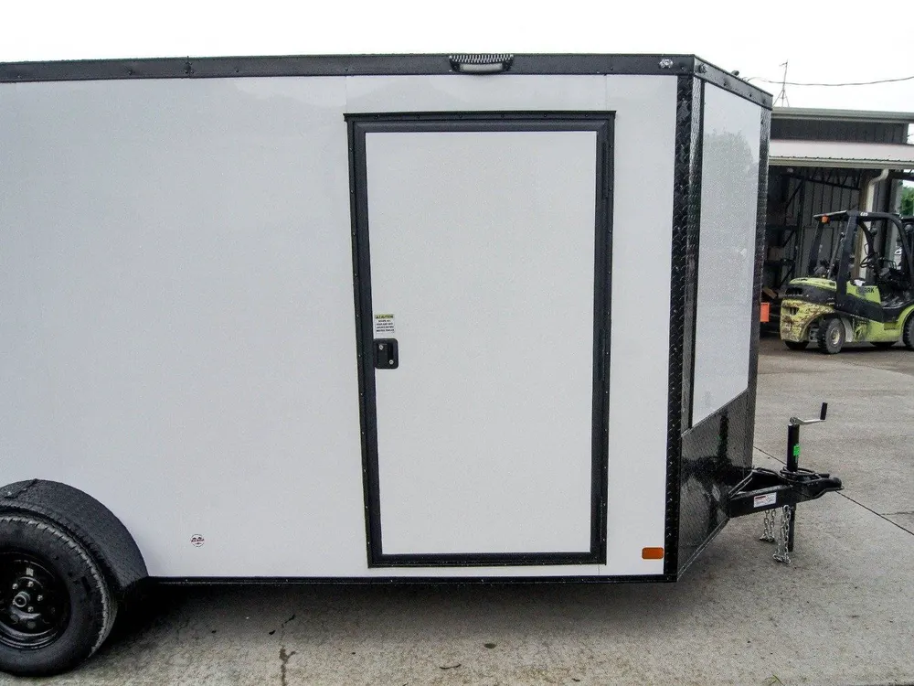 7×14 Enclosed Trailer White V-Nose Blackout Package 3,500lb Axle Storage — view 9